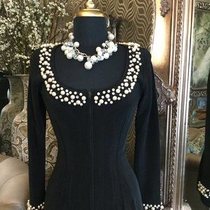 Vintage Tadashi black white pearl beaded top